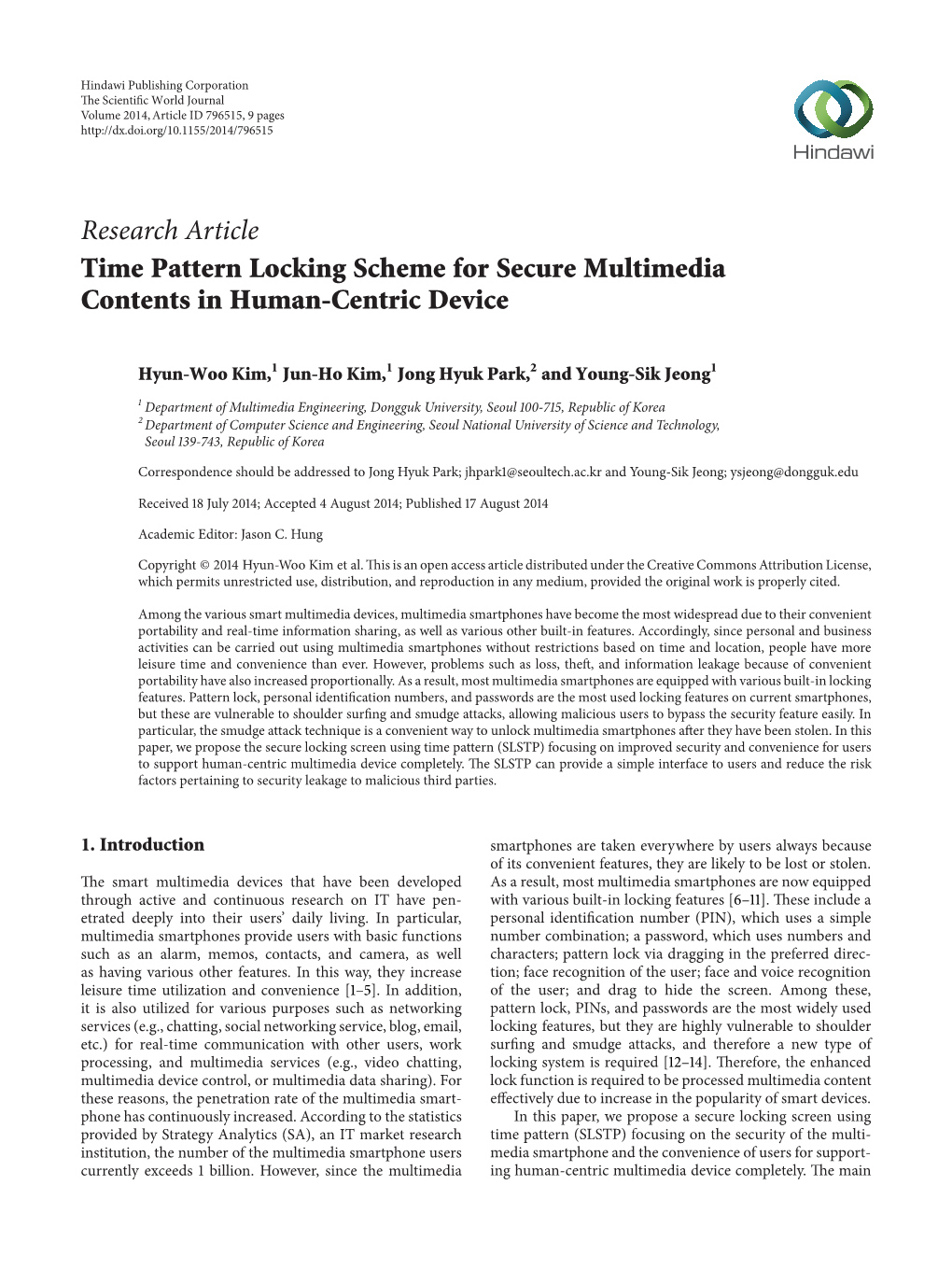 Time Pattern Locking Scheme for Secure Multimedia Contents in Human-Centric Device