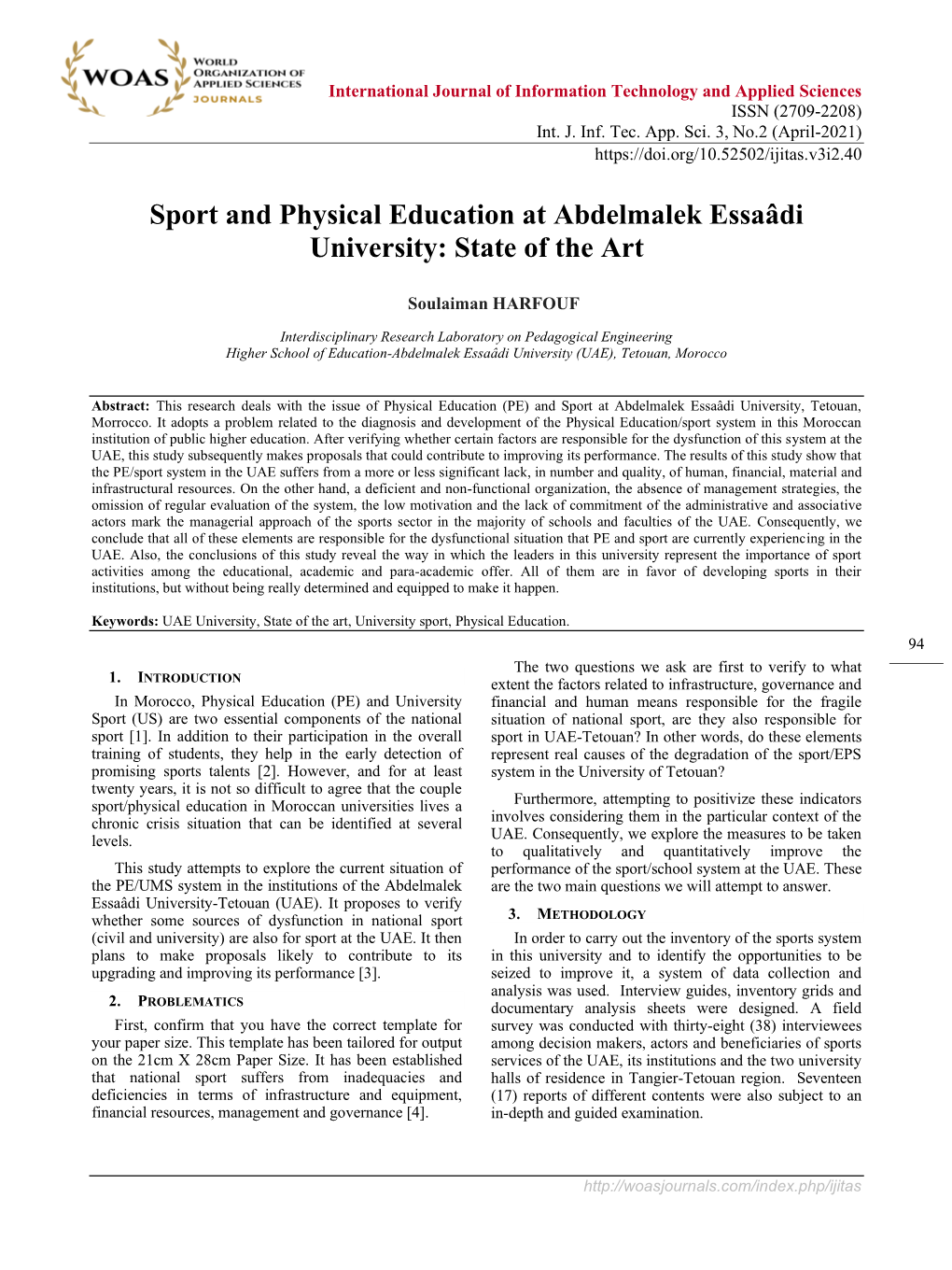 Sport and Physical Education at Abdelmalek Essaâdi University: State of the Art