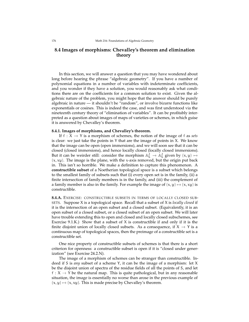 8.4 Images of Morphisms: Chevalley's Theorem and Elimination Theory