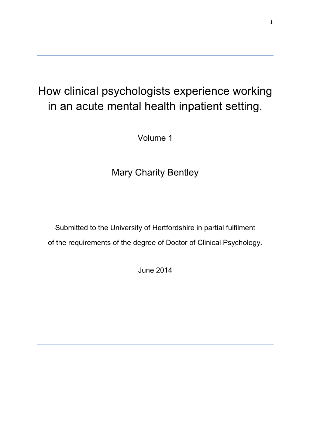 How Clinical Psychologists Experience Working in an Acute Mental Health Inpatient Setting