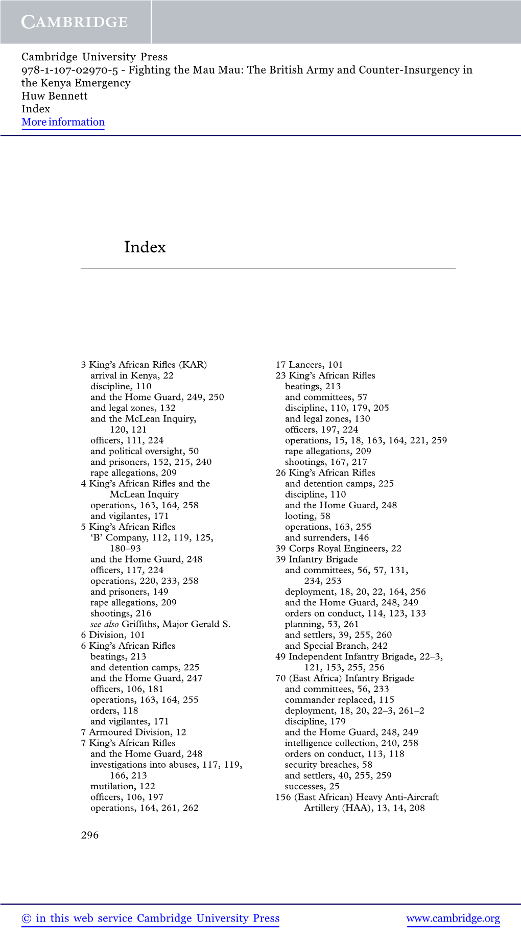 Fighting the Mau Mau: the British Army and Counter-Insurgency in the Kenya Emergency Huw Bennett Index More Information