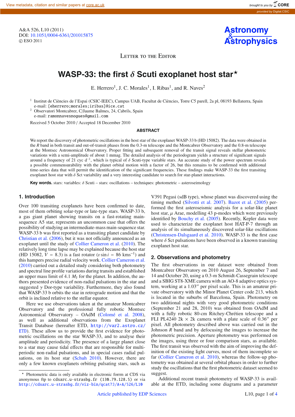 WASP-33: the First Δ Scuti Exoplanet Host Star⋆