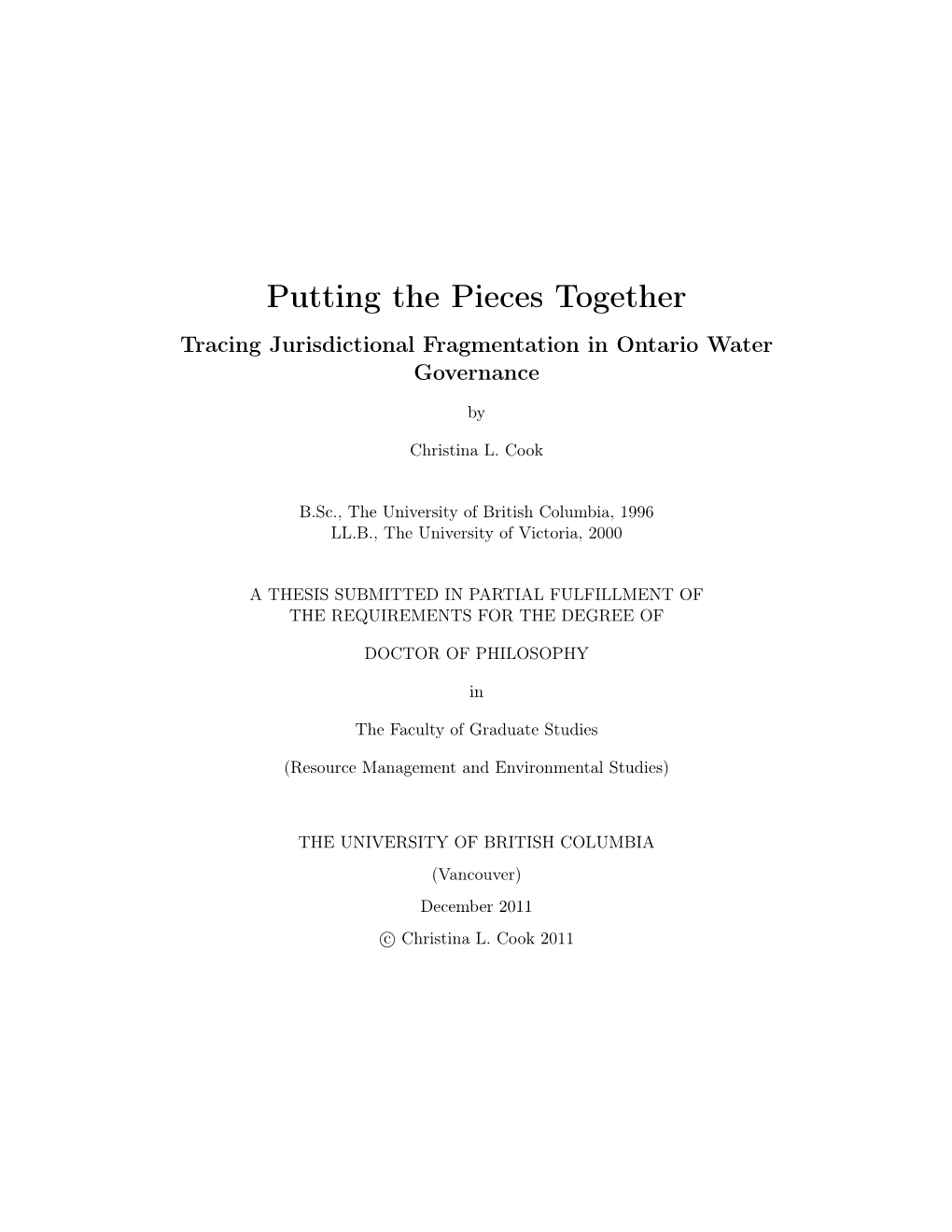 Fragmentation in Water Governance in Ontario, Canada