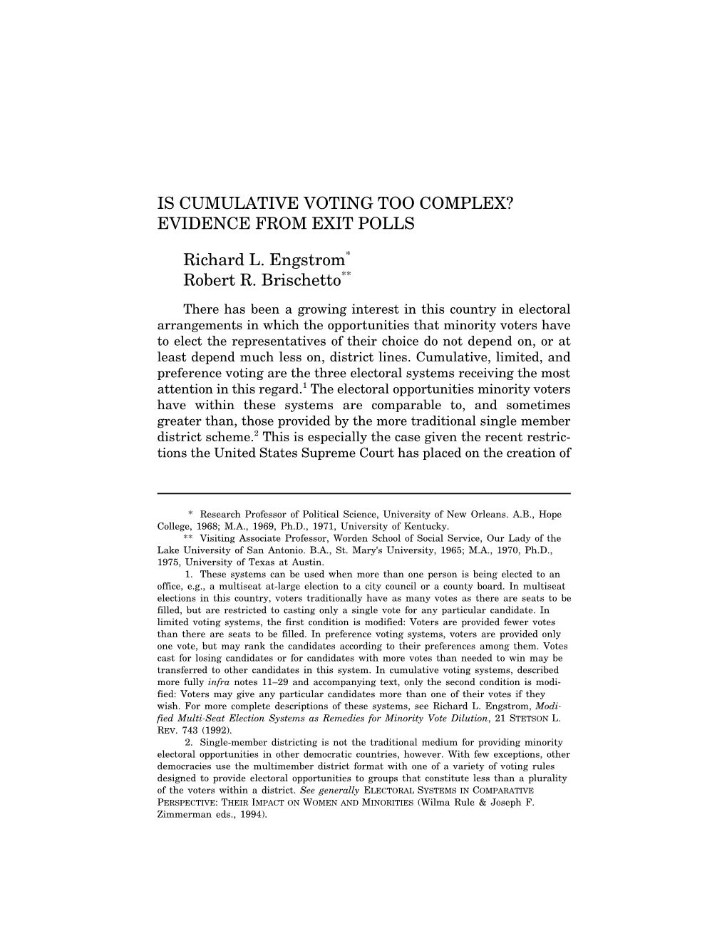 Is Cumulative Voting Too Complex? Evidence from Exit Polls