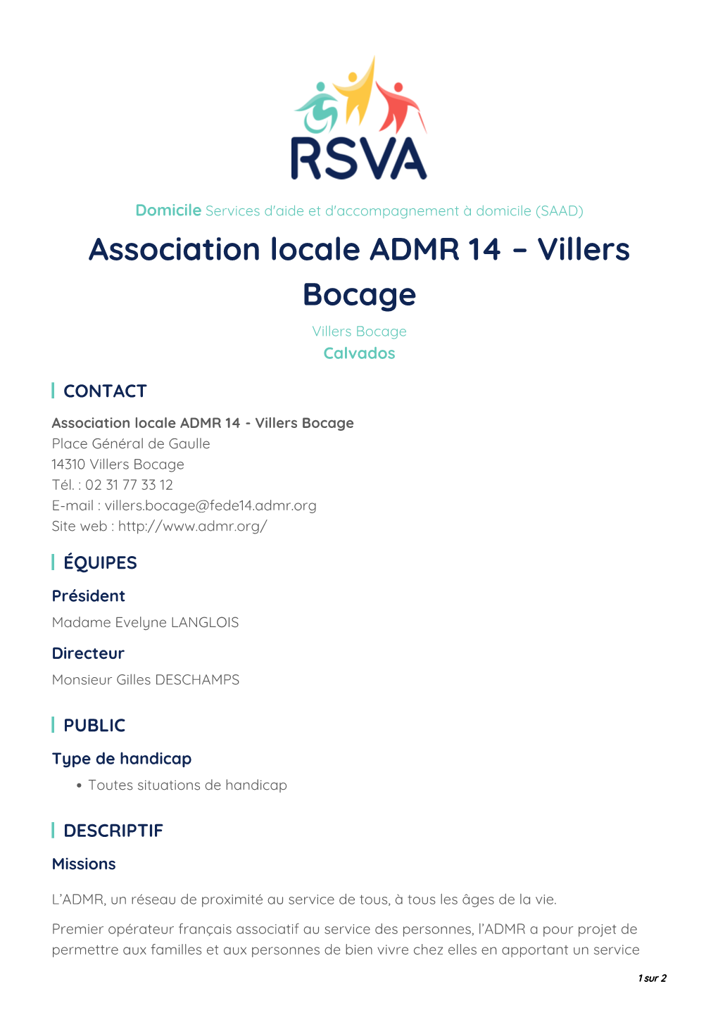 Association Locale ADMR 14 – Villers Bocage Villers Bocage Calvados