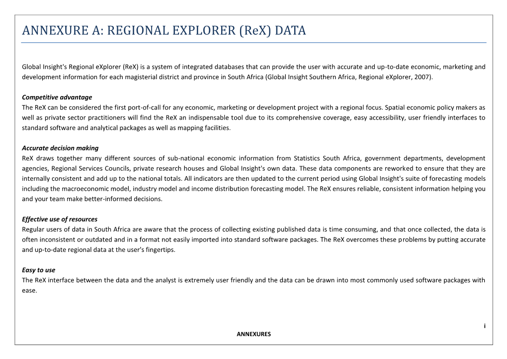 ANNEXURE A: REGIONAL EXPLORER (Rex) DATA