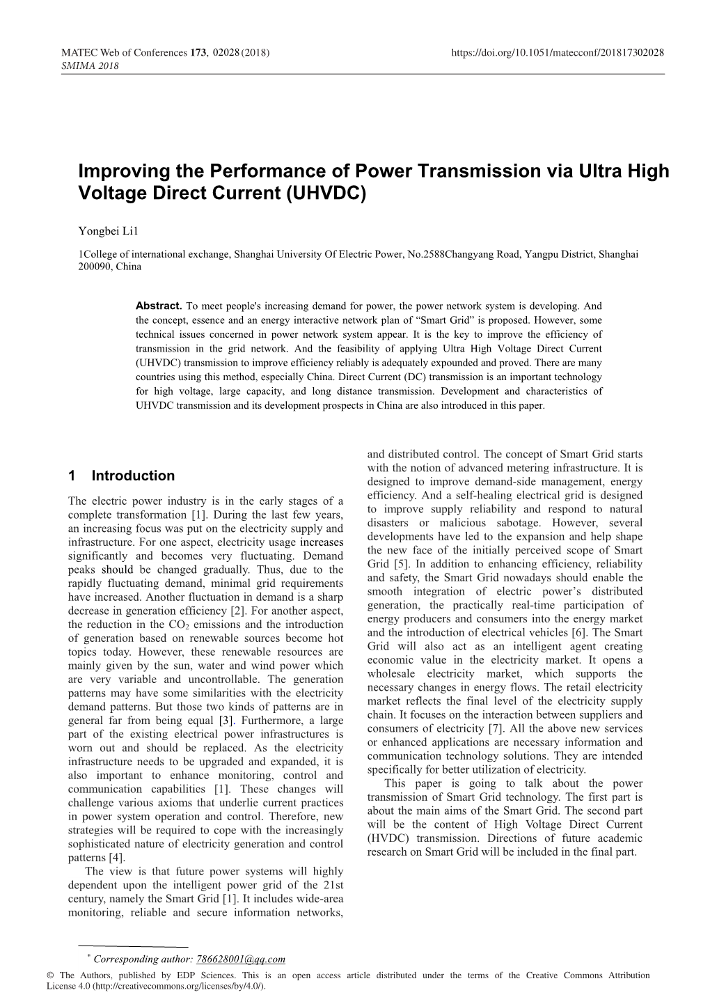 Improving the Performance of Power Transmission Via Ultra High Voltage Direct Current (UHVDC)