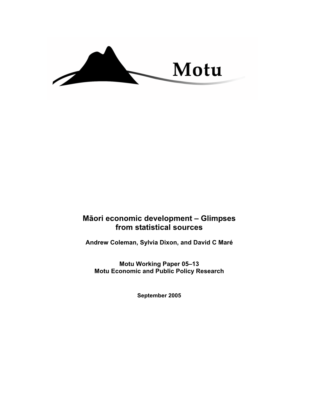 Māori Economic Development – Glimpses from Statistical Sources
