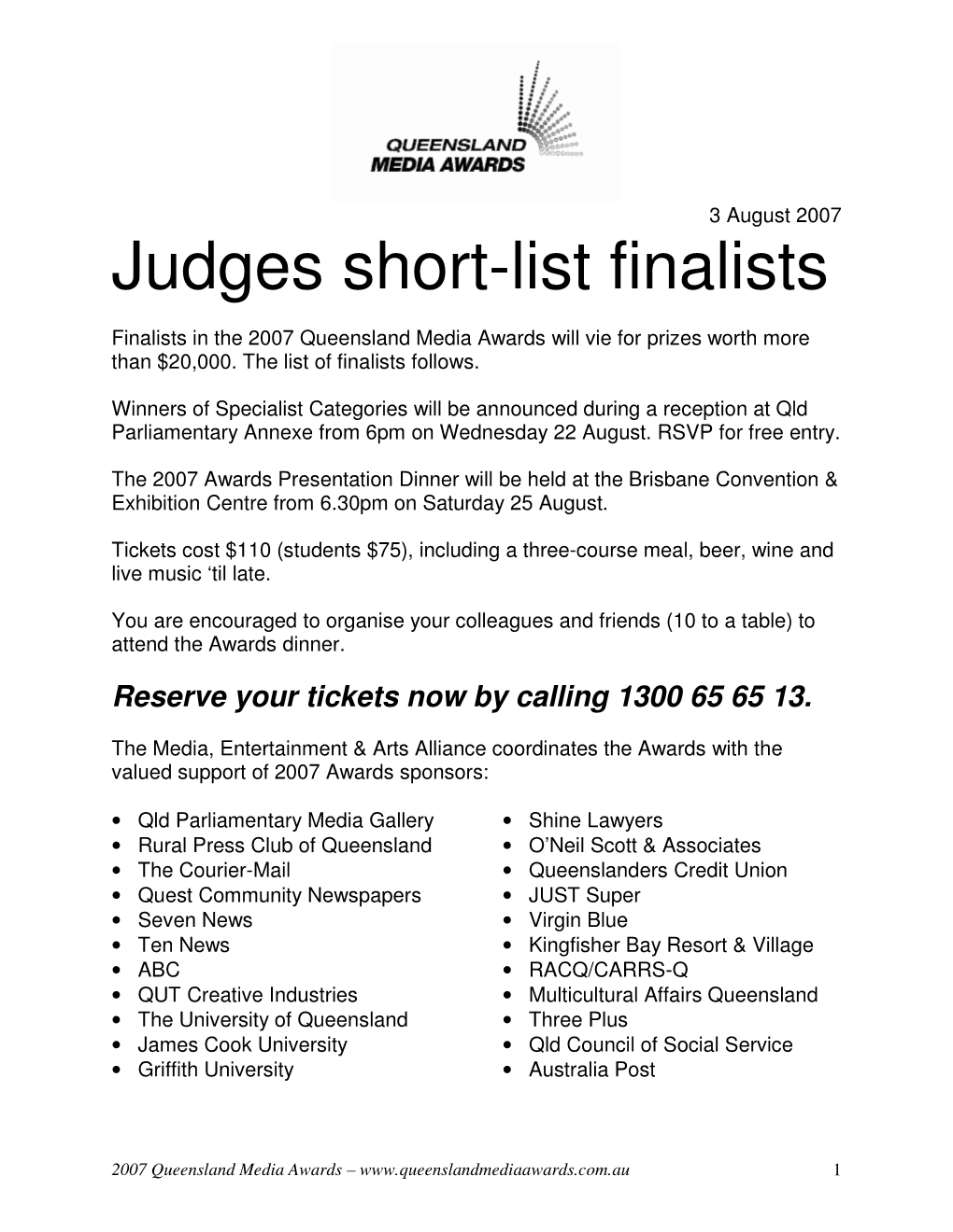 Finalists 2007 Queensland Media Awards