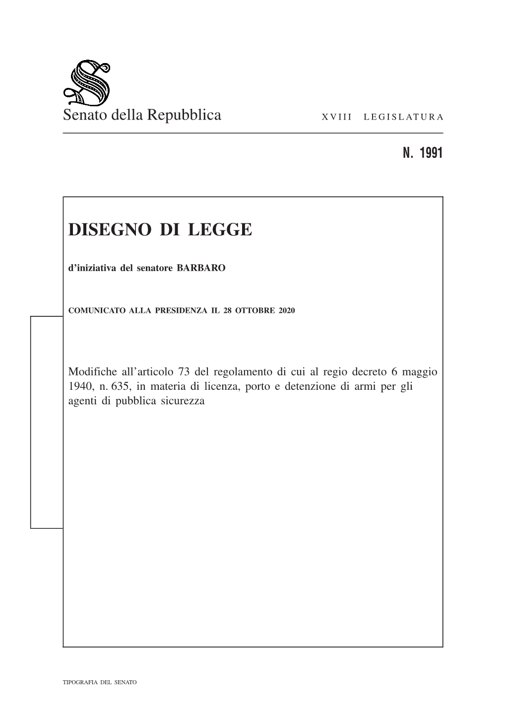 Senato Della Repubblica XVIII LEGISLATURA