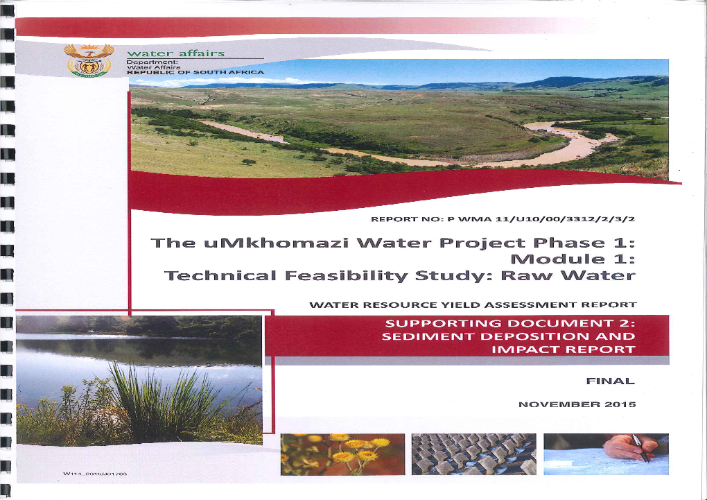 Sediment Deposition and Impact Report the Umkhomazi Water Project Phase 1: Module 1: Technical Feasibility Study Raw Water