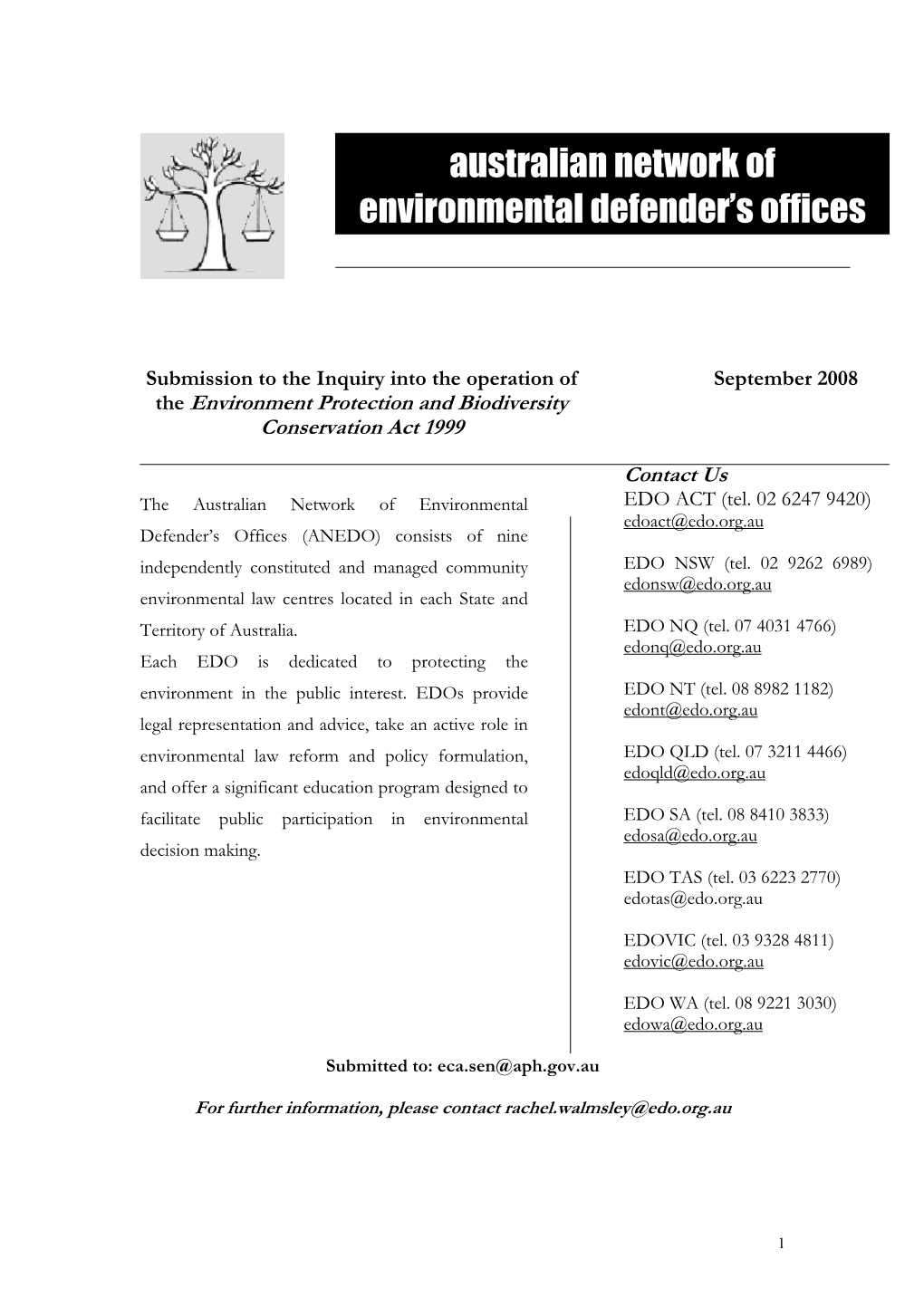 Submission: Inquiry Into the Operation of the Environment Protection And