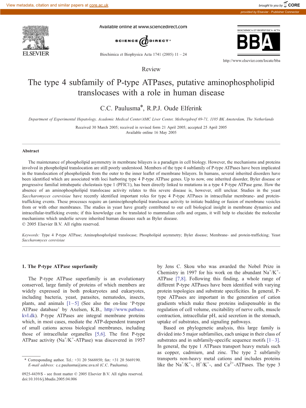 The Type 4 Subfamily of P-Type Atpases, Putative Aminophospholipid Translocases with a Role in Human Disease