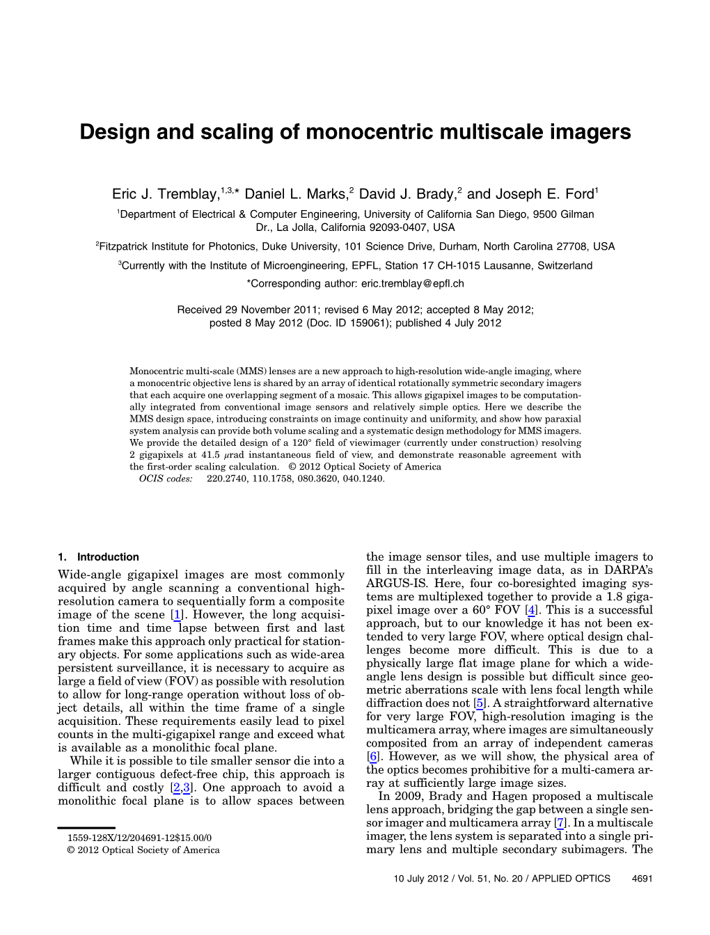 Design and Scaling of Monocentric Multiscale Imagers