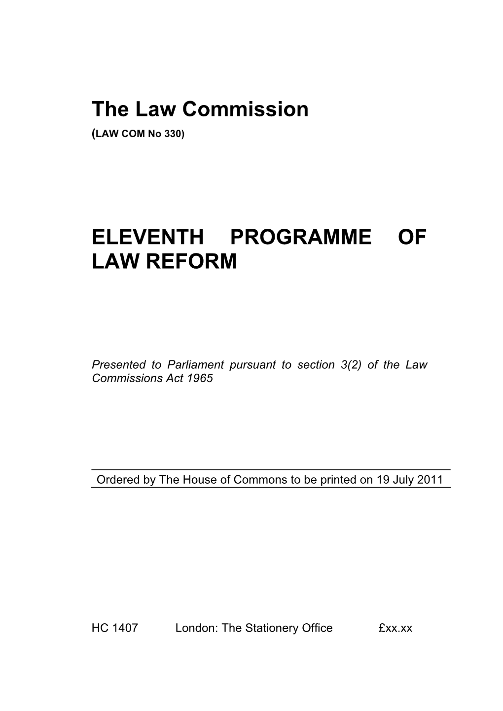 The Law Commission ELEVENTH PROGRAMME of LAW REFORM