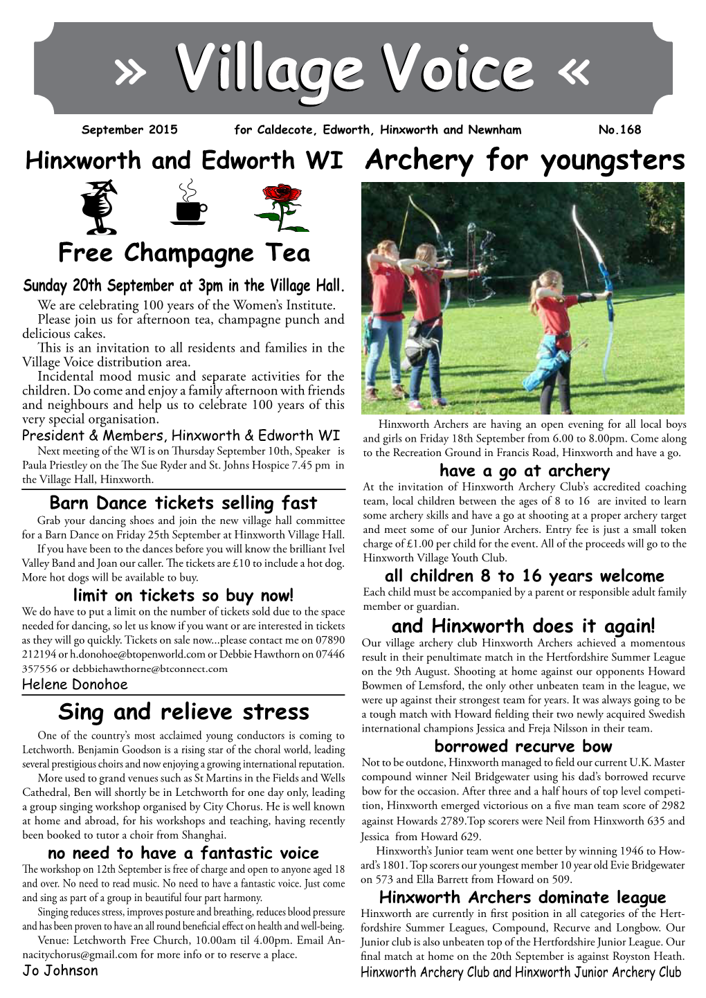 Village Voicevoice « September 2015 for Caldecote, Edworth, Hinxworth and Newnham No.168 Hinxworth and Edworth WI Archery for Youngsters