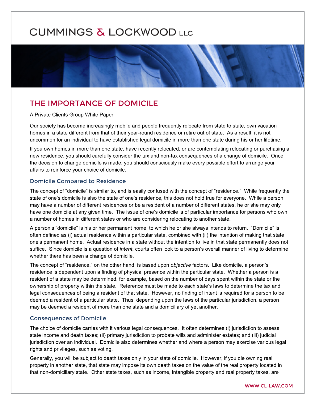 THE IMPORTANCE of DOMICILE a Private Clients Group White Paper