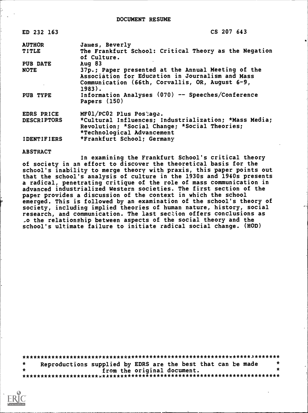 NOTE 37P.; Paper Presented at the Annual Meeting of the Association for Education in Journalism and Mass Communication (66Th, Corvallis, OR, August 6-9, 1983)