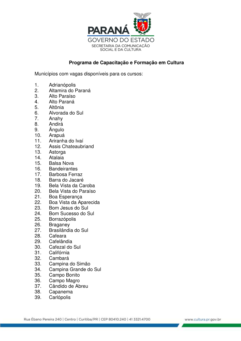 2005 Lista De Municípios