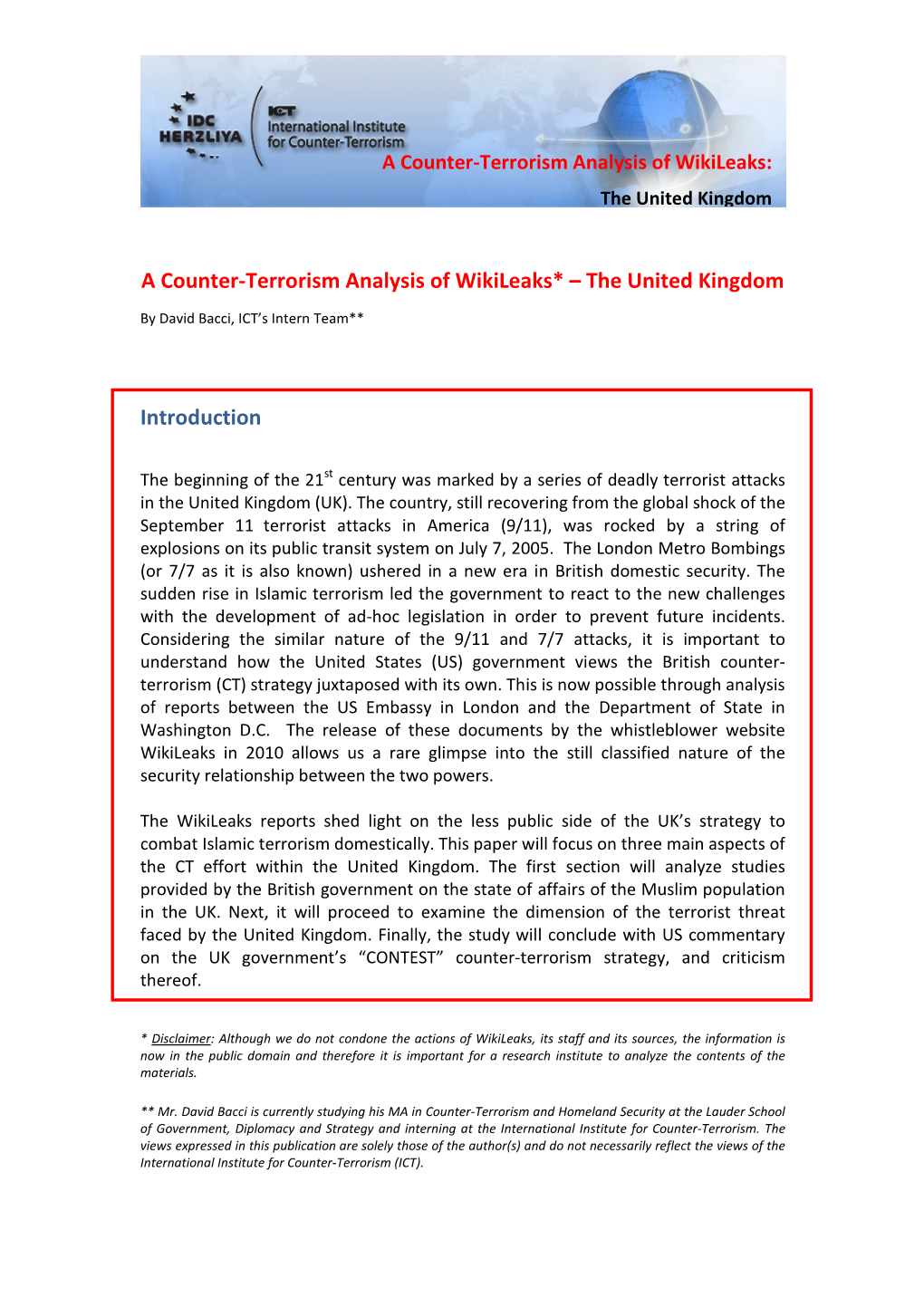 A Counter-Terrorism Analysis of Wikileaks