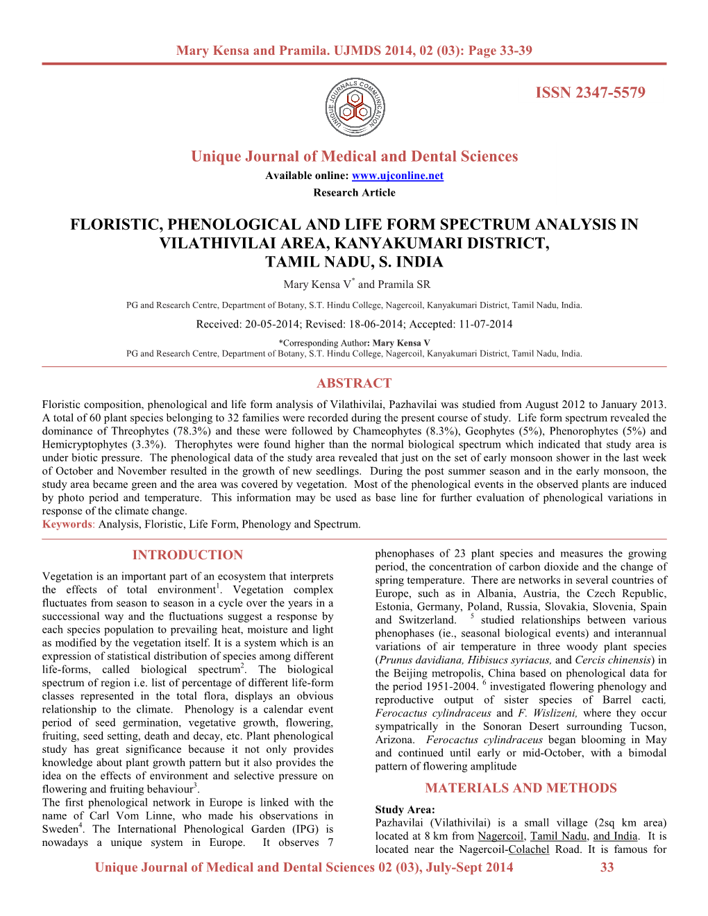 Unique Journal of Medical and Dental Sciences ISSN 2347-5579