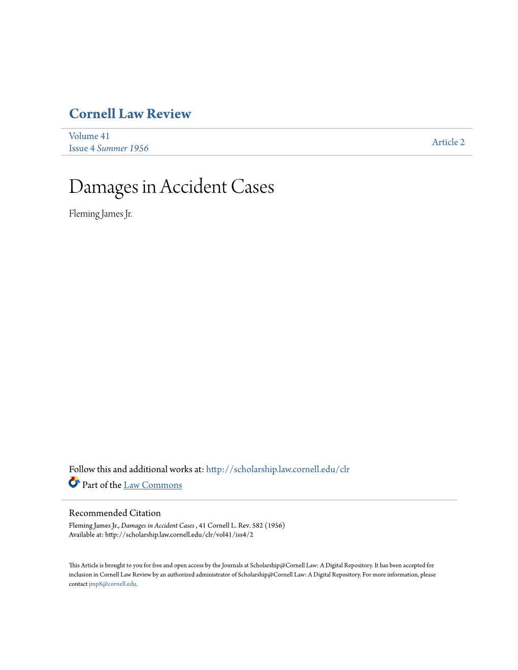 Damages in Accident Cases Fleming James Jr