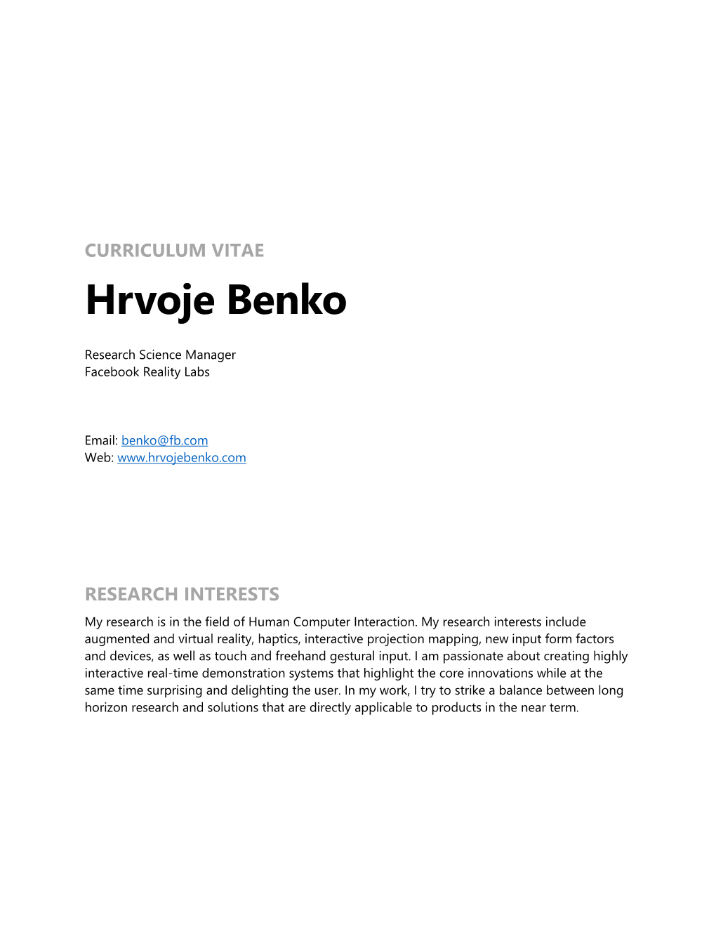 CURRICULUM VITAE Hrvoje Benko