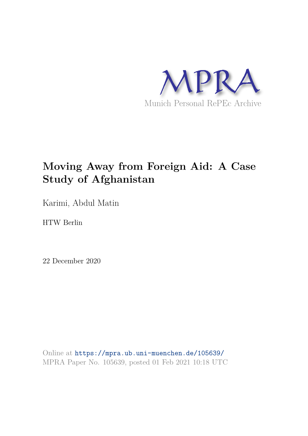 Moving Away from Foreign Aid: a Case Study of Afghanistan