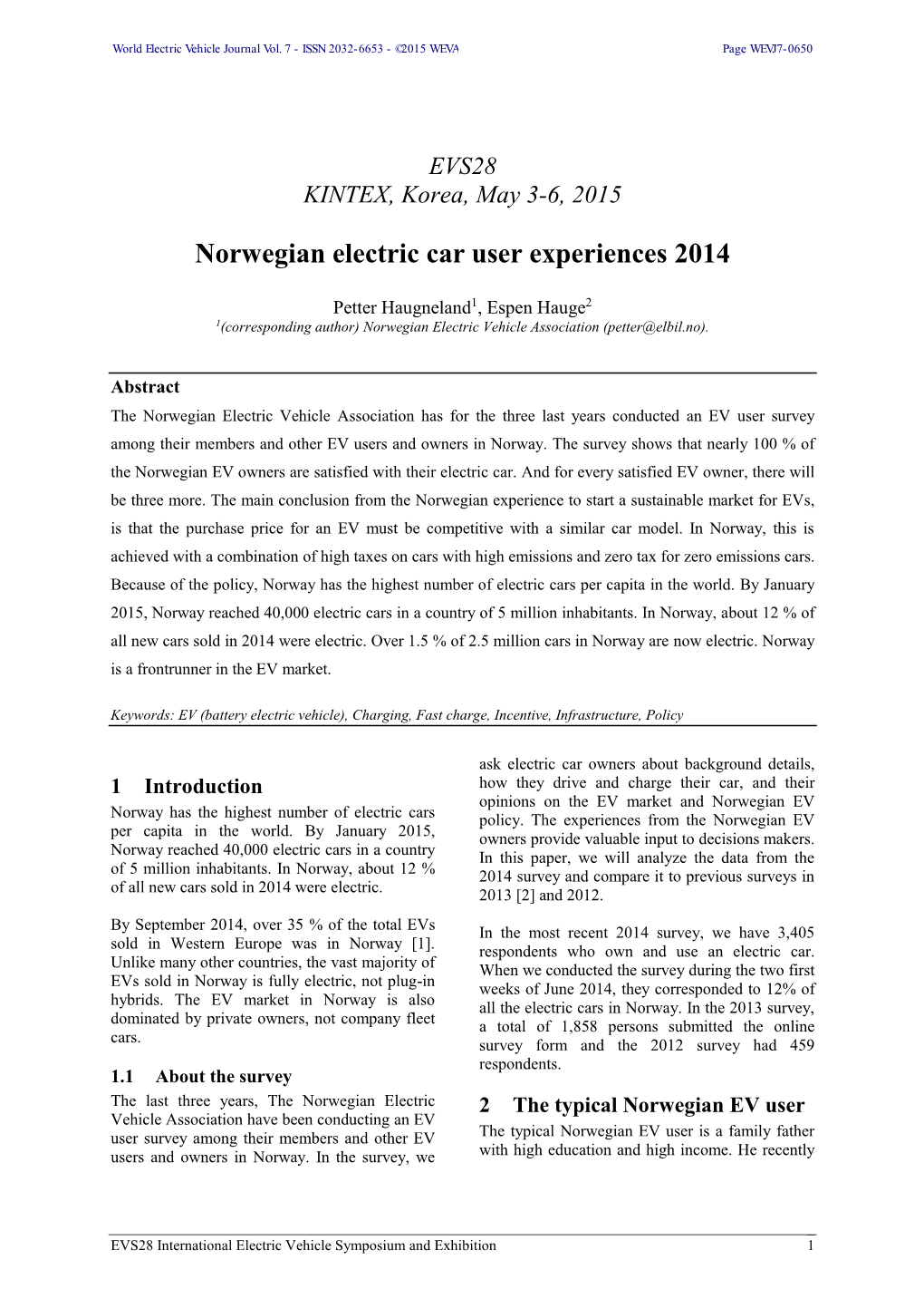 Norwegian Electric Car User Experiences 2014