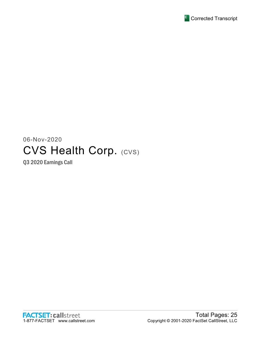 CVS Health Corp. (CVS) Q3 2020 Earnings Call