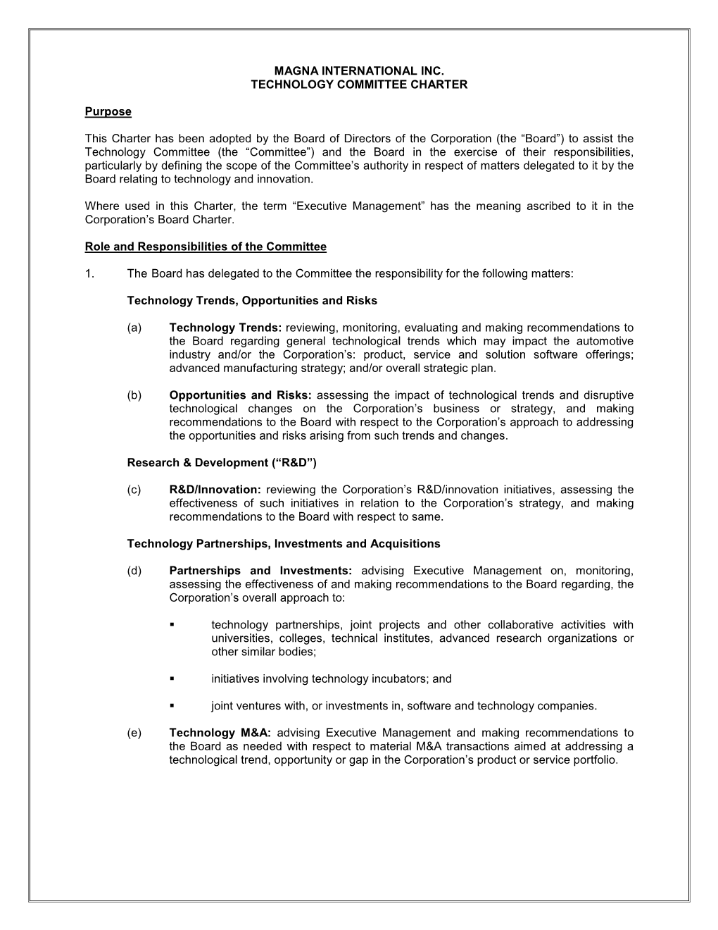 Technology Committee Charter