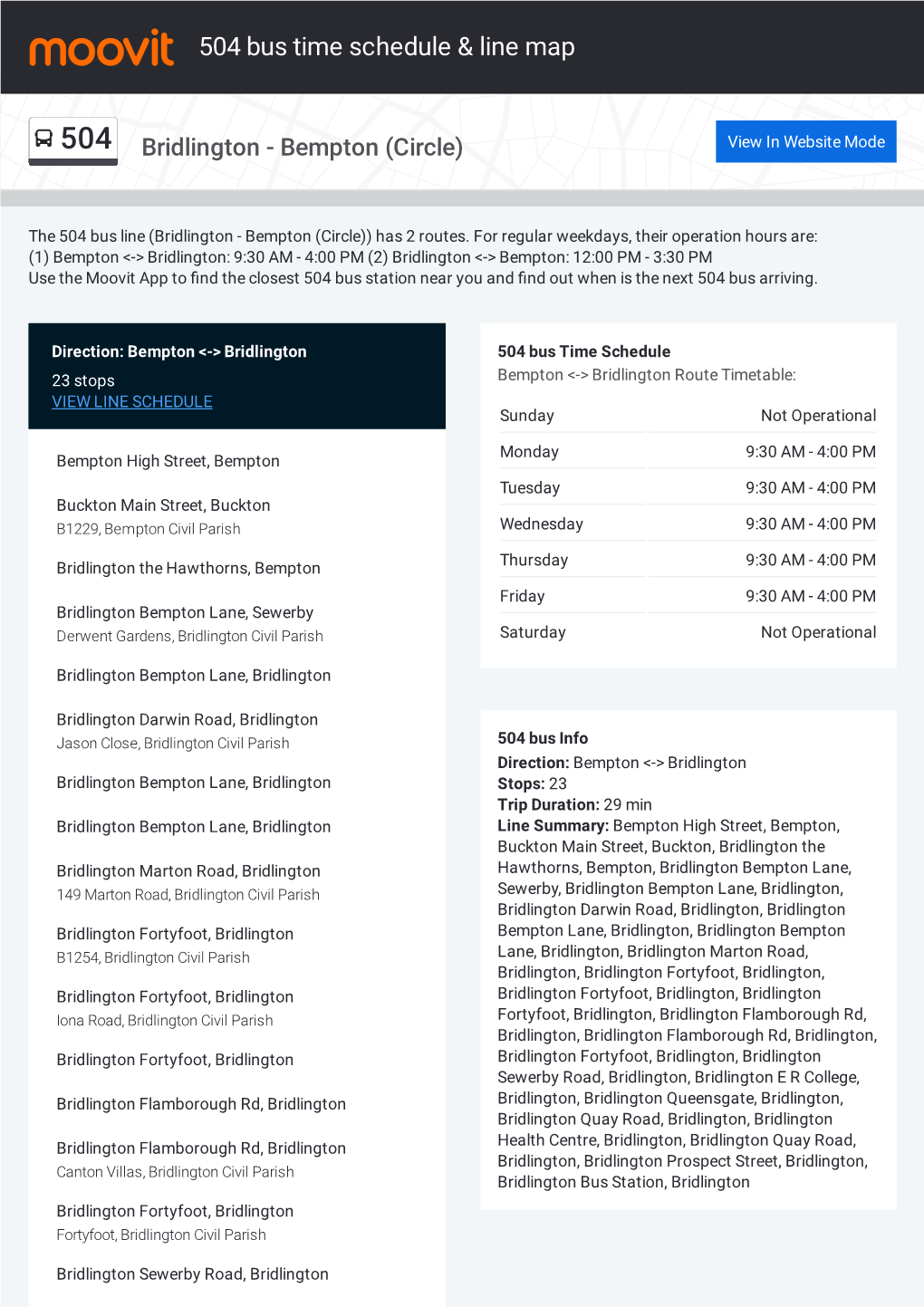 504 Bus Time Schedule & Line Route