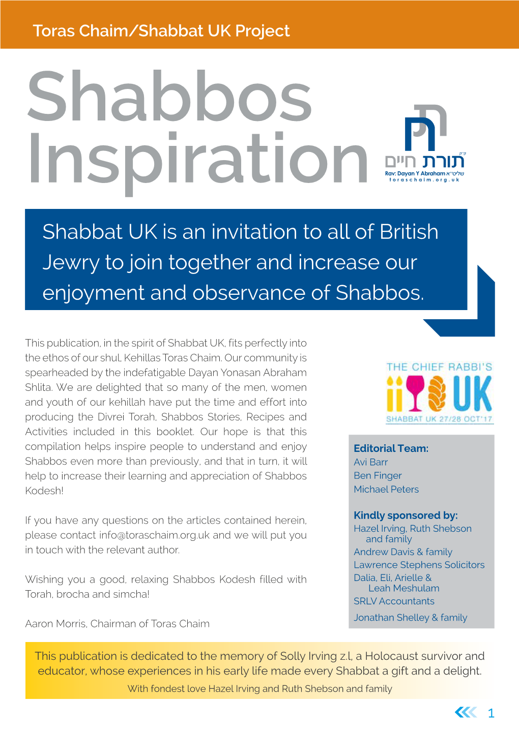 Toras Chaim/Shabbat UK Project Shabbos Inspiration