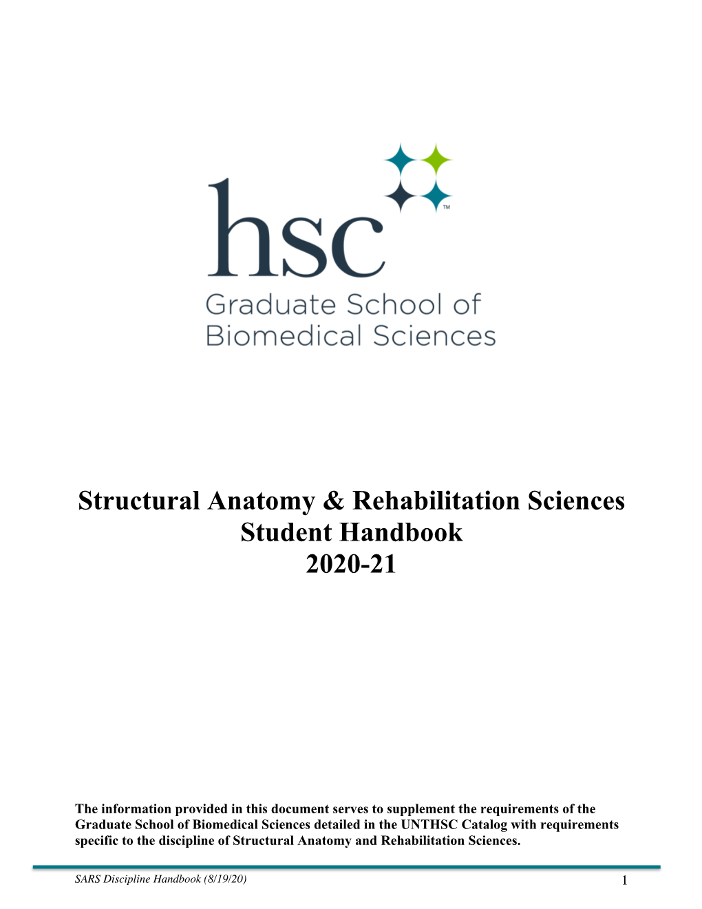 Structural Anatomy & Rehabilitation Sciences Student Handbook 2020-21