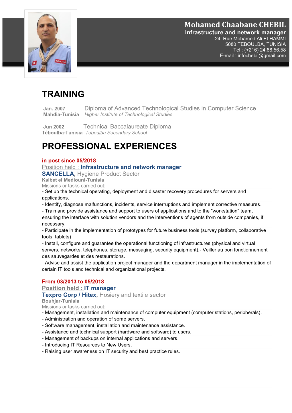 Training Professional Experiences