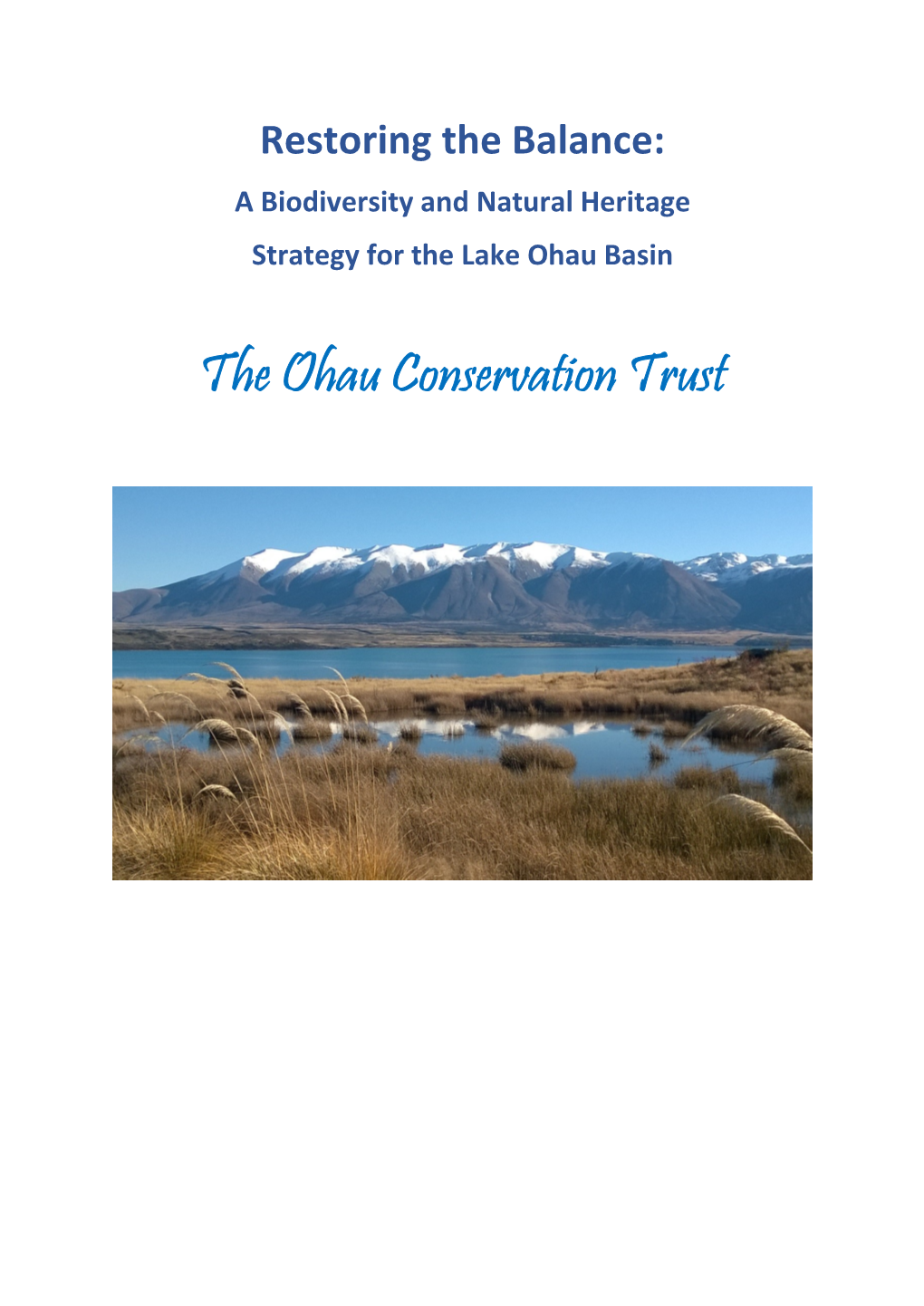 Strategic Plan 2 Contents Part A: the Ohau Conservation Trust