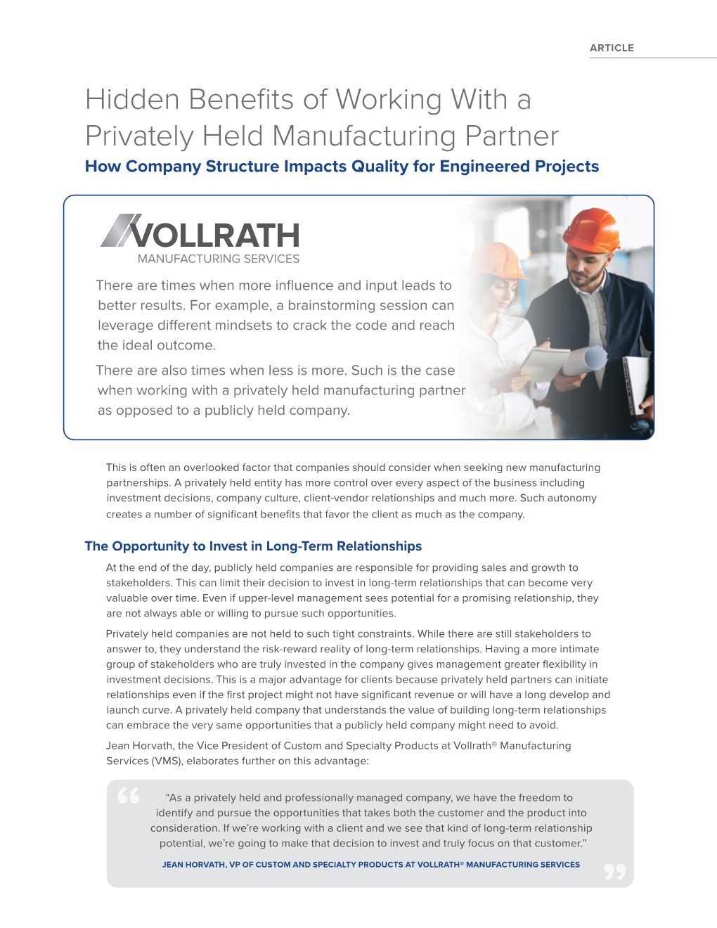 Hidden Benefits of Working with a Privately Held Manufacturing Partner How Company Structure Impacts Quality for Engineered Projects