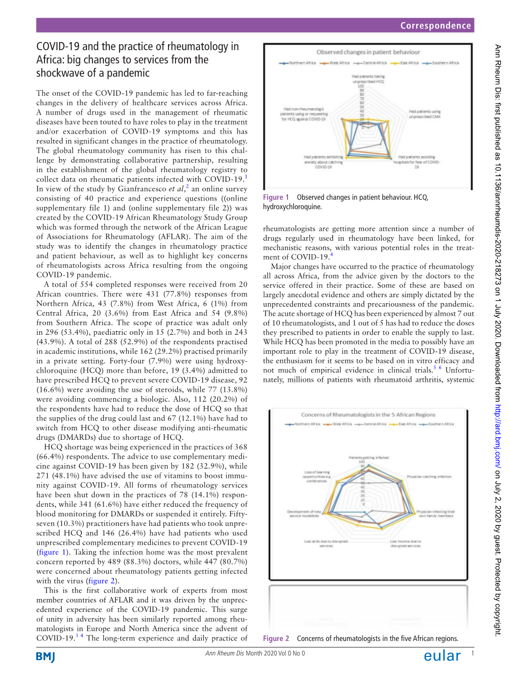 COVID-19 and the Practice of Rheumatology in Africa