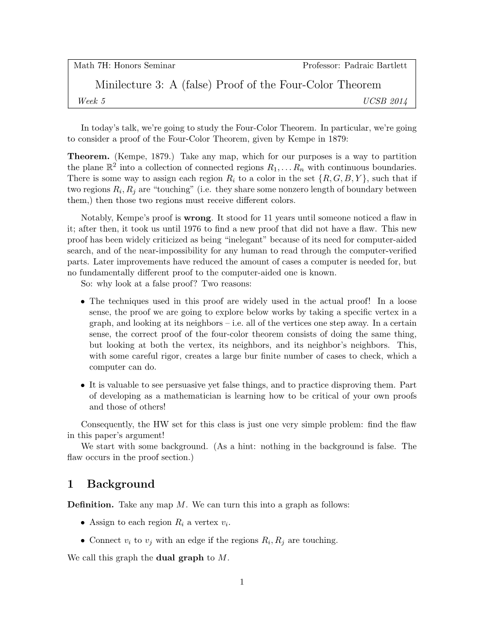 Proof of the Four-Color Theorem 1 Background