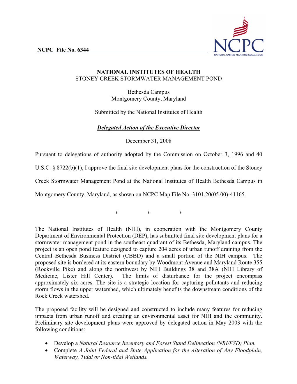 NCPC File No. 6344 NATIONAL INSTITUTES of HEALTH STONEY