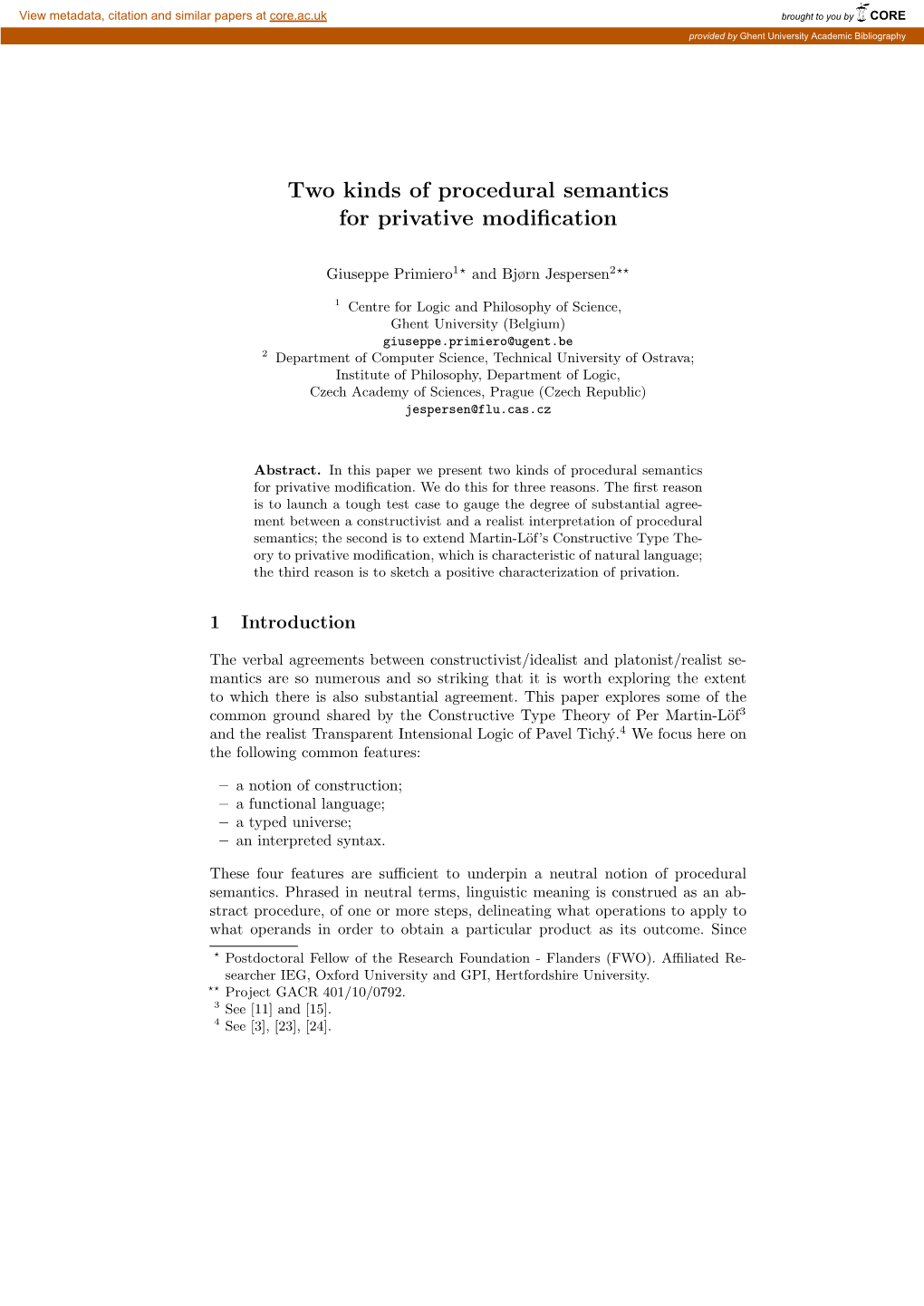 Two Kinds of Procedural Semantics for Privative Modification