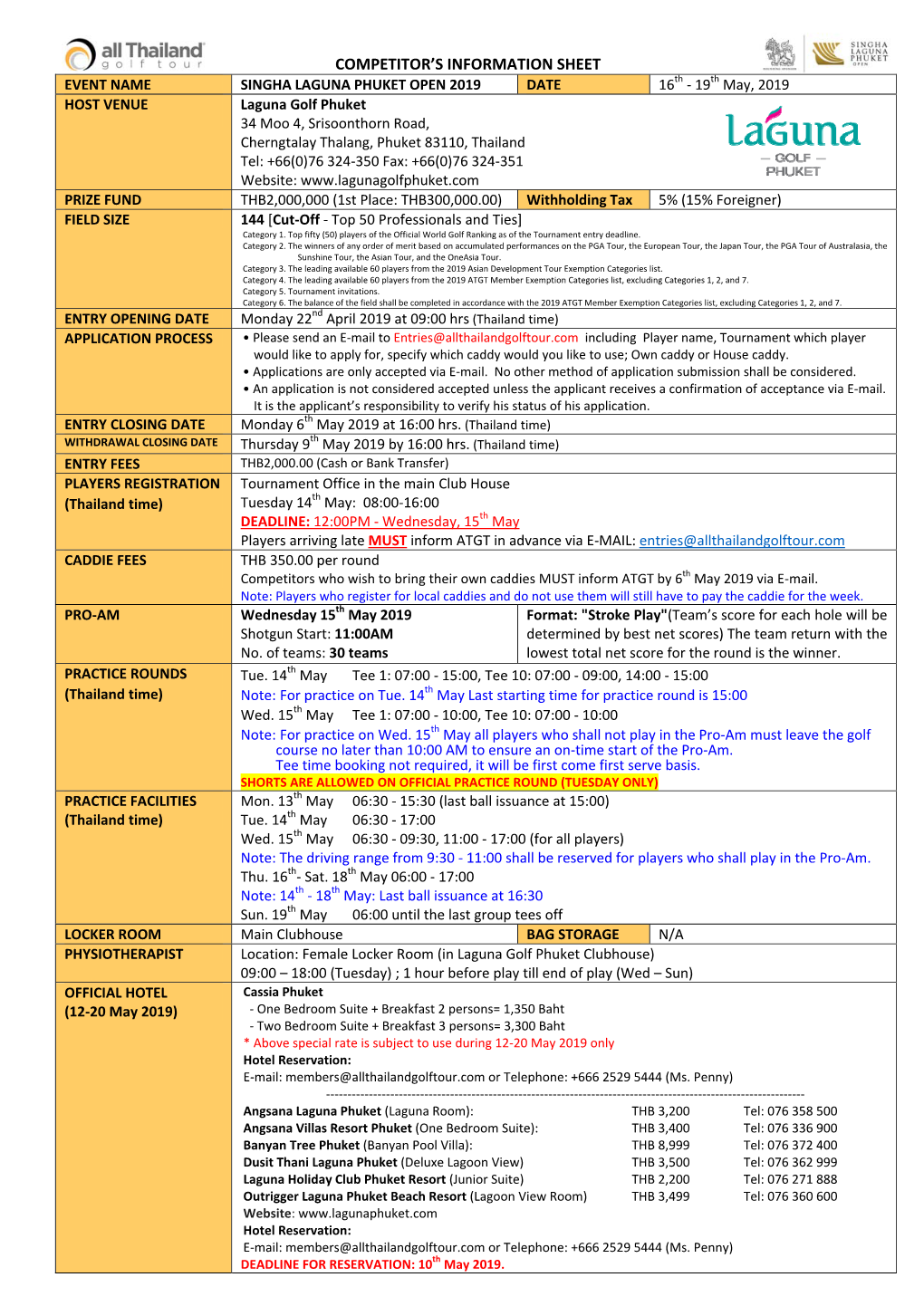 Competitor's Information Sheet