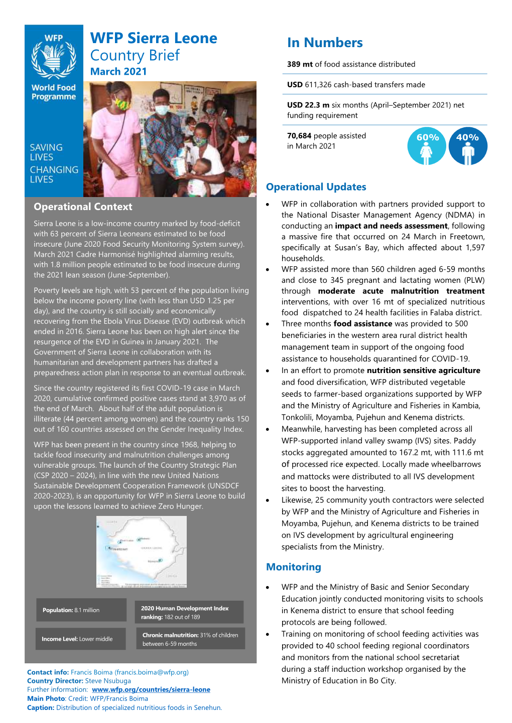 WFP Sierra Leone Country Brief March 2021