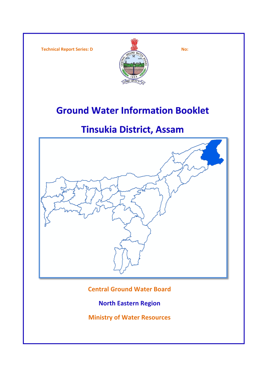 Ground Water Information Booklet Tinsukia District, Assam