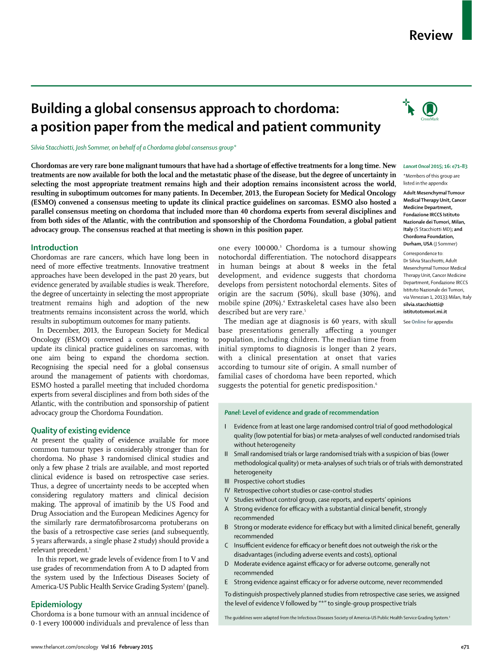 Building a Global Consensus Approach to Chordoma: a Position Paper from the Medical and Patient Community