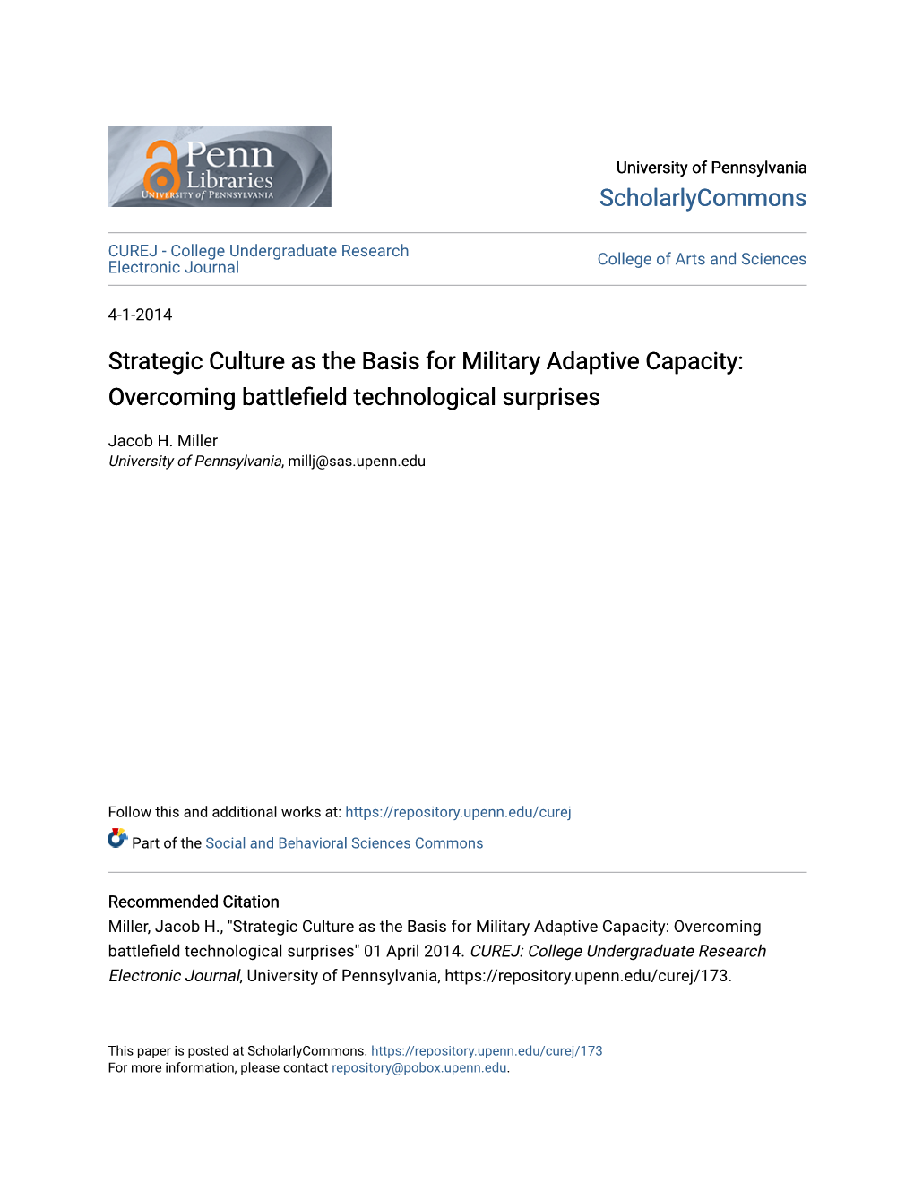 Strategic Culture As the Basis for Military Adaptive Capacity: Overcoming Battlefield Technological Surprises