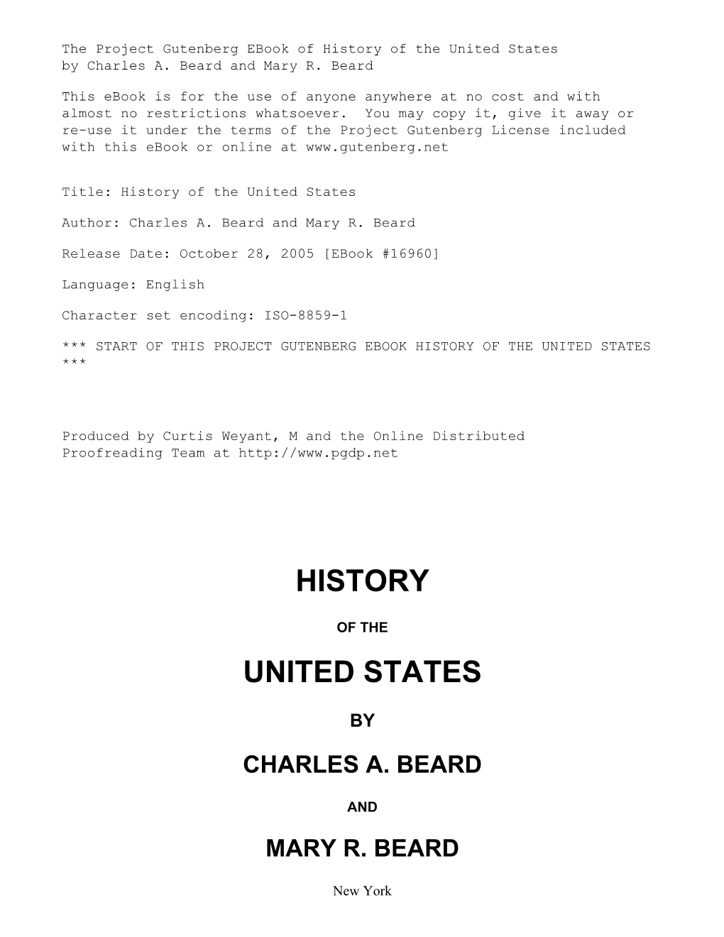 The Project Gutenberg Ebook of History of the United States, By