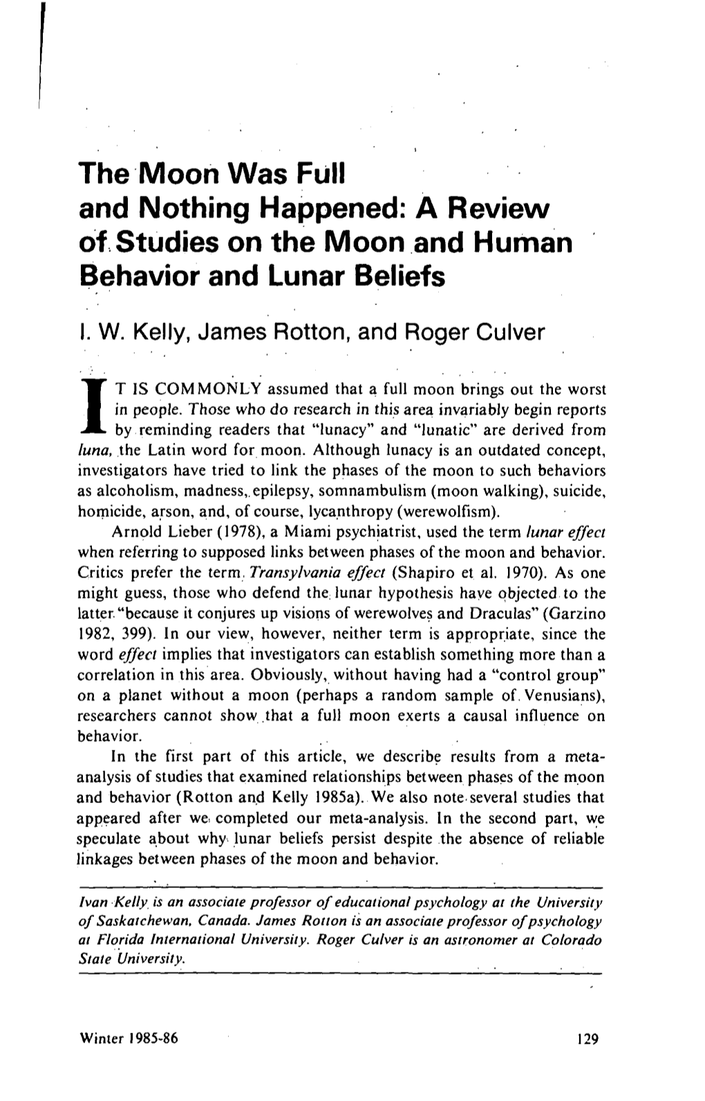 The Moon Was Full and Nothing Happened: a Review of Studies on the Moon and Human Behavior and Lunar Beliefs