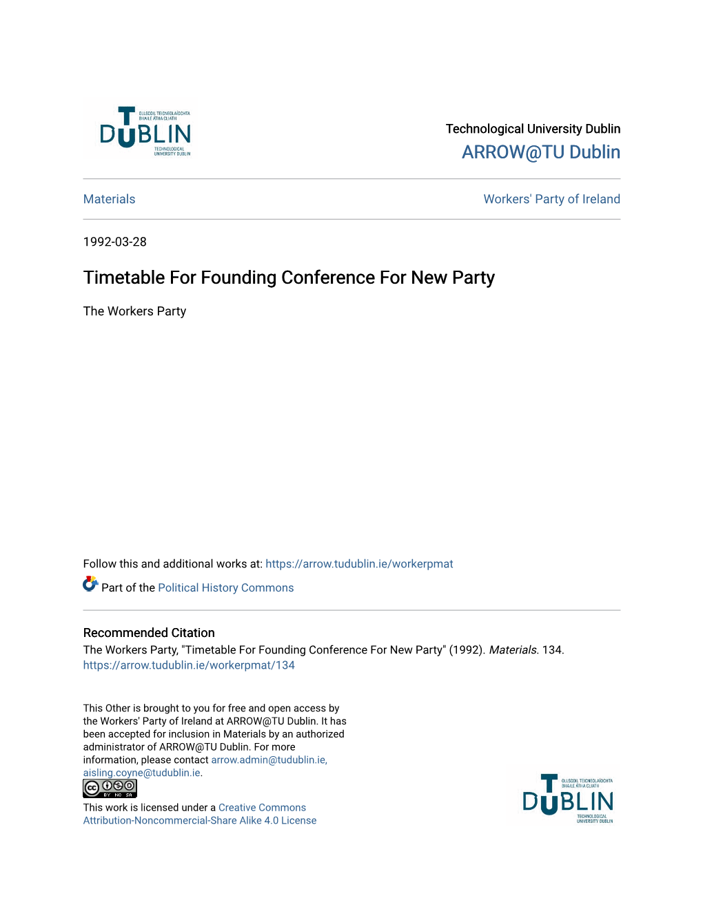 Timetable for Founding Conference for New Party
