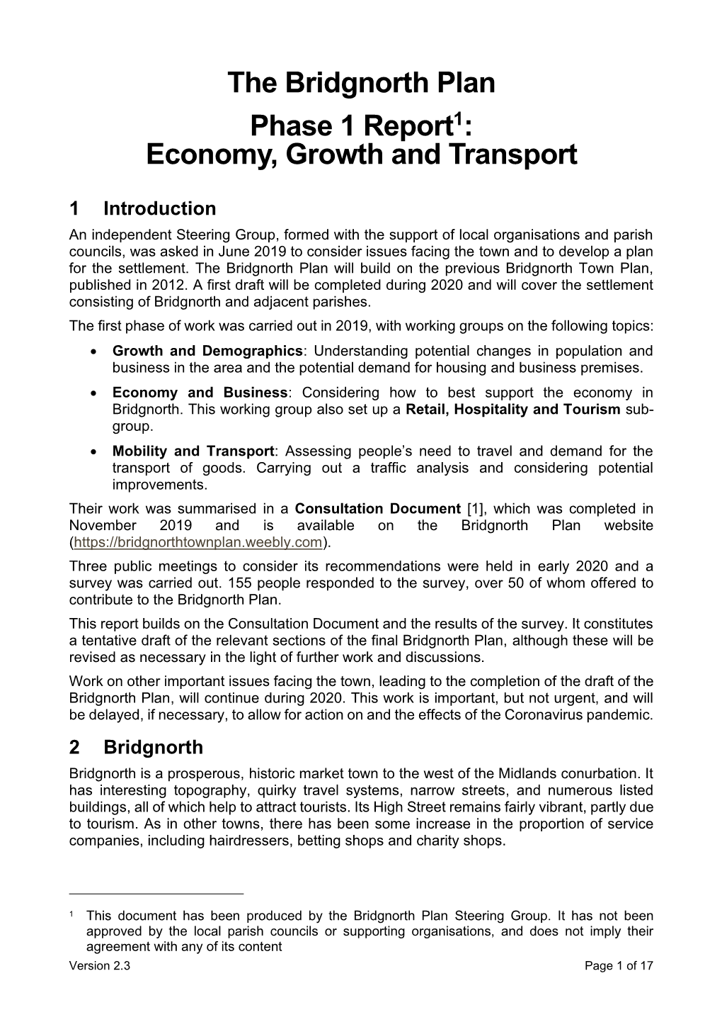 Consultation Document on the Bridgnorth Settlement